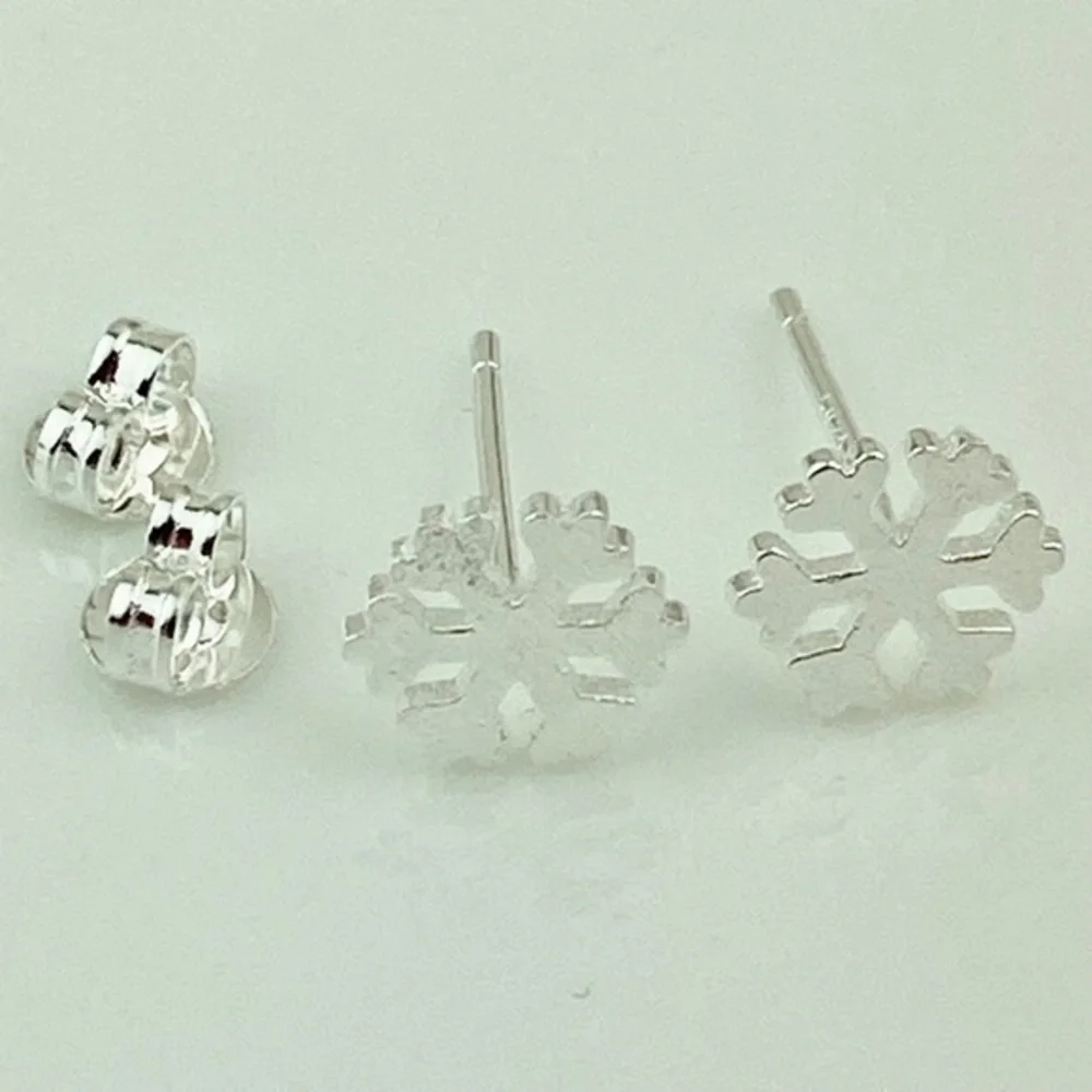 Sterling Silver Snowflake Post Earrings Textured Winter‎ Holiday